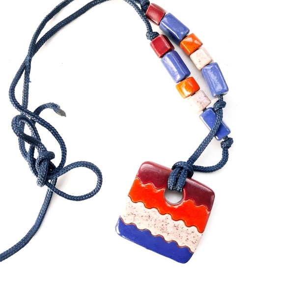 Vintage Earthy Pottery Bead & Pendant Necklace - Picture 1 of 5